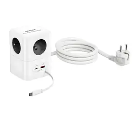 Cubenest PowerCube šedá / Prodlužovací přívod / 230V / 4 zásuvky / USB-C PD 65W / 1,5 m