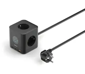 Hama prodlužovací přívod Cube černá / Prodlužovací přívod / 3 zásuvky / 2x USB-C + 1x USB-A / PD 67 W / displej / 1,4 m