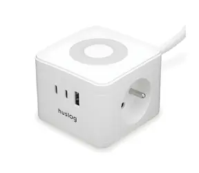 Huslog HUS1091 bílá / Nabíjecí stanice / 12W / 2x zásuvka / 2x USB-C / 1x USB-A