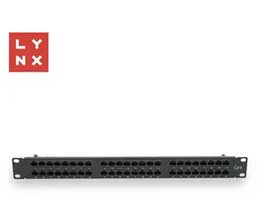 LYNX Patch panel 48 portů černý / Patch panel / 19" / UTP / Cat6 / 50µ pozlacení / nestíněný