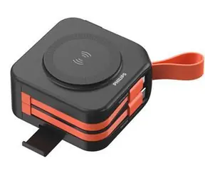 Philips DLP4347CB/00 černá / Powerbanka / 10 000 mAh / Bezdrátové nabíjení 15W / USB-C PD 20W / Vestavěné kabely