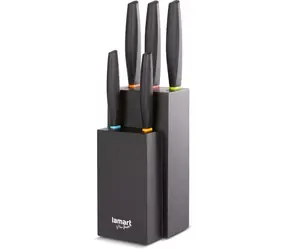 Lamart LT2158 stříbrno-černá / Sada nožů / 5 ks / Blok 22 x 11 cm