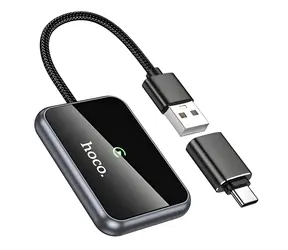 Hoco HU1 černá / Bezdrátový adaptér CarPlay / USB-A / USB-C