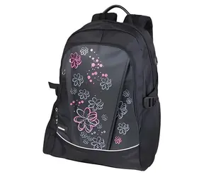 Easy Batoh černý s barevnými kytičkami / Školní batoh / 20 l