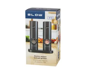 Blow SP-01 černá / Elektrický mlýnek na sůl a pepř / s okénkem / nerezová čepel / bateriový
