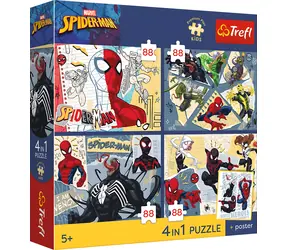 TREFL Puzzle Premium Plus Kids Spiderman: Pavučina zábavy / 4x88 dílků / s plakátem / 28,5 x 20,5 cm