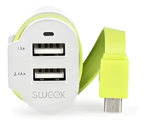 Sweex Nabíječka do auta bílo-zelená / Nabíječka do auta / 3 výstupy / 6 A / 2x USB + Micro USB
