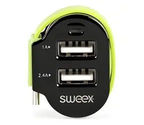 Sweex Nabíječka do auta černo-zelená / Nabíječka do auta / 3 výstupy / 2x USB + USB-C / 6 A