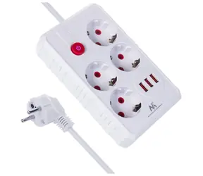 Maclean MCE392 W bílá / Prodlužovací přívod / 4x zásuvka + 3x USB-A / vypínač / 2500 W / 1,5 m