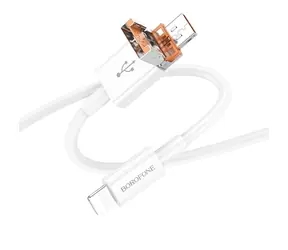 Borofone 2v1 bílá / Datový a nabíjecí kabel / Lightning - USB-C + USB-A / PD 27W / 1 m