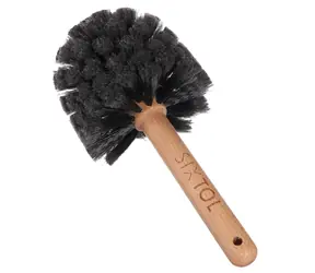 SIXTOL Car Detailing Wood Brush 1 černá / Kulatý kartáč na čištění kola a motorky / bukové dřevo / průměr 13,5 cm