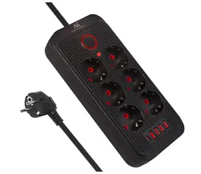 Maclean MCE391 B černá / Prodlužovací přívod / 6x zásuvka + 4x USB-A + 1x USB-C / 2500 W / s vypínačem