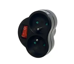 Konnoc DX-R2S černá / Rozbočka / 230V / 1x kulatá + 2x plochá zásuvka / vypínač / dětská pojistka