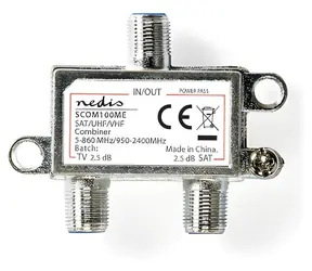 Nedis Slučovač satelitního signálu stříbrná / Slučovač / 5-862 MHz / 950-2400 MHz / 75 Ohm / Power Pass