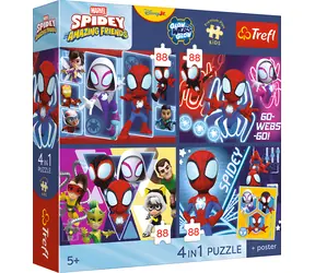 Trefl Puzzle Premium Plus Kids Spidey a jeho úžasní přátelé: Pavoučí den / 4x88 dílků