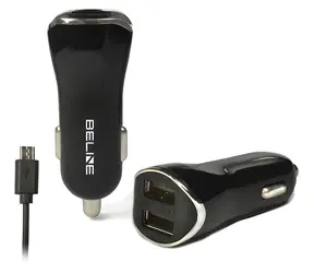 Beline Autonabíječka 2xUSB černá / Autonabíječka / 2,1 A / microUSB kabel 100 cm