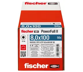 fischer PowerFull II 8,0x100 / Vrut do dřeva / zápustná hlava / TX40 / celý závit / pozinkovaný / 50 ks