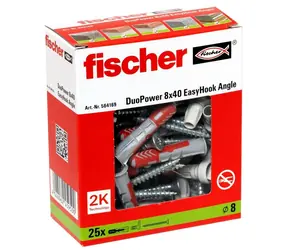 fischer DuoPower 8x40 EasyHook Angle bílá / Hmoždinka / 25 ks / s úhlovým hákem
