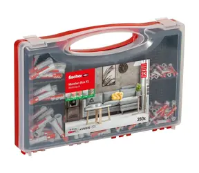 fischer Meister-Box XL světle šedá/červená / Sada univerzálních hmoždinek DUOPOWER / 280 ks / 5–10 mm
