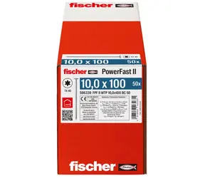 fischer PowerFast II 10,0x100 / Vrut do dřeva / podložková hlava / TX40 / částečný závit / modrý zinek / 50 ks