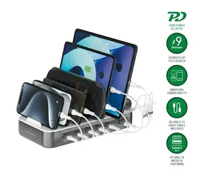 4smarts Team 100W šedá / Nabíjecí stanice / 5x USB-C / 1x USB-A / sada kabelů