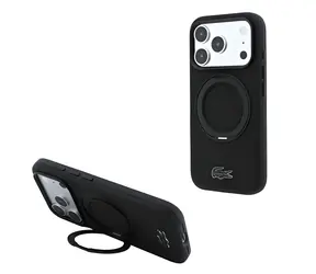 Lacoste PVC Petit Pique Semi Wrap Ring Stand černá / Zadní kryt / iPhone 18 Pro / MagSafe