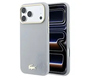 Lacoste Champs Elysees MagSafe Kryt pro iPhone 18 Pro Max světle šedá / Kryt / PU kůže / Zlaté logo