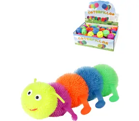 Housenka antistresová gumová barevná / 16 cm / s bodlinkami / natahovací