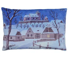 MORAVSKÁ ÚSTŘEDNA Polštář Josef Lada Tichá noc / 45 x 30 cm / mikrovelur