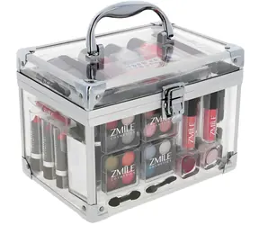 Zmile Cosmetics Acrylic Transparent Kosmetický kufřík 42 ks ~ pudr 3,2 g + lesk na rty 4 g + tvářenka 6,4 g