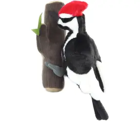 Plyšový pták datel na větvi 33 cm / od 0 měsíců