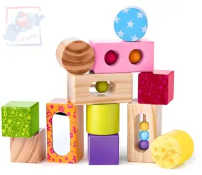 WOODY Baby kostky s kuličkami a zrcátkem / 12 dílků / dřevo / 4 cm / od 1 roku