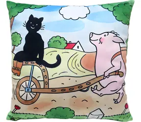 MORAVSKÁ ÚSTŘEDNA Polštář Kocour Mikeš trakař / 30 x 30 cm / mikrovelur / od narození