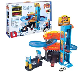 BBURAGO Garáž Street Fire Downhill / 3 patra / 2 kovová autíčka 1:43 / Mechanický výtah / od 3 let