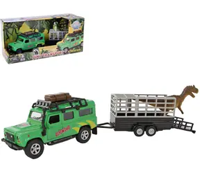 KIDS GLOBE Traffic Land Rover s přívěsem a dinosaurem / Auto s přívěsem / 28 cm / kov / od 3 let