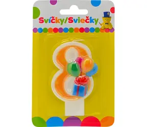 Sparkys Narozeninová svíčka s balónky, číslo 8 / Svíčka na dort / 9x14x1,3 cm