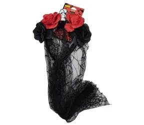SPARKYS Čelenka Halloween závoj, růže a lebka / Doplněk ke kostýmu / Karneval / černá
