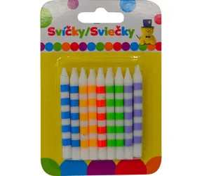 SPARKYS Narozeninová svíčka barevná s pruhy / 18 ks / výška 11,5 cm