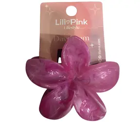 SPARKYS Skřipec do vlasů PINK mramorová růžová / Květinový motiv / 13,4 x 7,5 cm