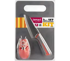 Lamart LT2099 / Sada nůž, brousek a prkénko / nůž 23,5 cm / brousek 9 x 5 cm / prkénko 29 x 19,5 cm
