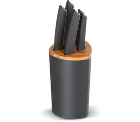 Lamart LT2150 černo-hnědá / Sada nožů / 5 ks / Blok 23 x 14 cm