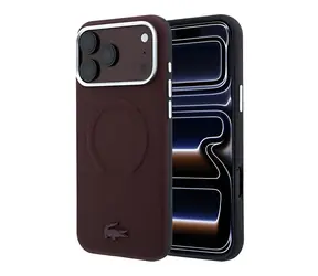 Lacoste PVC Petit Pique Semi Wrap Embossed bordová / Zadní kryt / iPhone 18 Pro / MagSafe