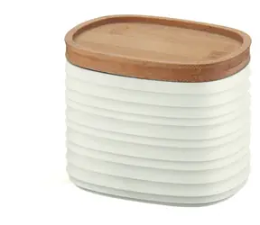 Guzzini TIERRA S bílá / Dóza na potraviny / Recyklovaný plast / Bambusové víko / 12,3 x 9,4 x 11 cm