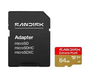 SanDisk Extreme PLUS microSDXC 64GB + adaptér / Paměťová karta / UHS-I U3 / V30 / A2 / Class 10 / R200/W90 MB/s