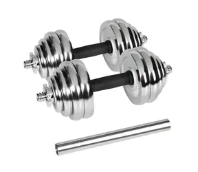 REBEL ACTIVE Nastavitelné jednoručky v kufříku chromové / 30 kg / 2 činkové tyče / sada kotoučů 0,5-2,5 kg