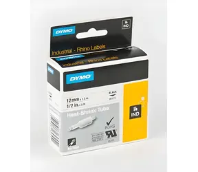 Dymo RhinoPRO 18055 / Páska do štítkovače / smršťovací bužírka / 12 mm x 1,5 m / černá na bílé