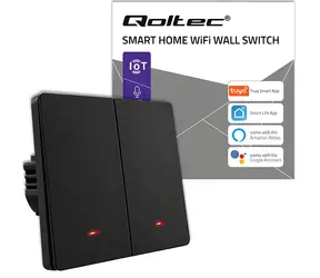 Qoltec 52708 černá / Chytrý vypínač / 2 kanály / Wi-Fi / Tuya / Smart Life / Časovač