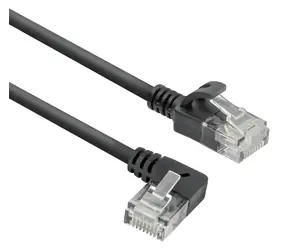 ACT Cat6A SlimLine černá / Patch kabel / U/UTP / 1 m / RJ-45 lomený 90°/rovný / LSZH
