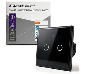 Qoltec 52712 černá / Chytrý dotykový vypínač / 2 kanály / Wi-Fi / Tuya / tvrzené sklo