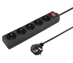 Konnoc DX-5FS černá / Prodlužovací kabel / 5x zásuvka / 5 m / vypínač